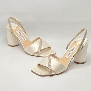 Jimmy Choo Plum Satin & Glitter Slingback Sandals size 38